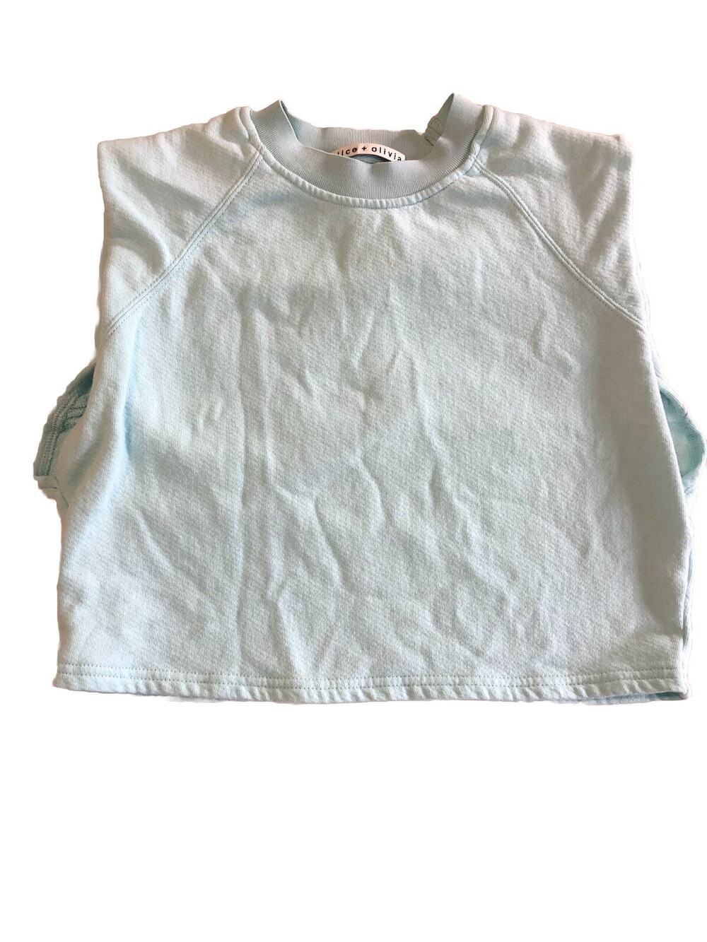 Alice + Olivia Powder Blue Braxton Shirt Cropped Sleeveless Athletic Sz Small